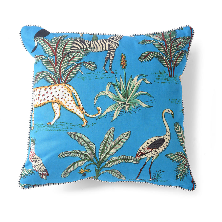 Back of Cotton Jungle Print Cushion with Pad - Various Colours | Indigo Antiques