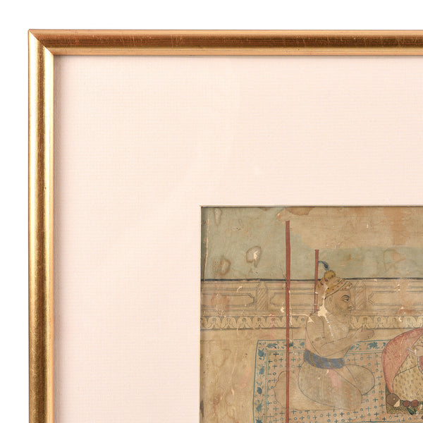 Framed Watercolour Of A Mughal Court Scene - 18thC