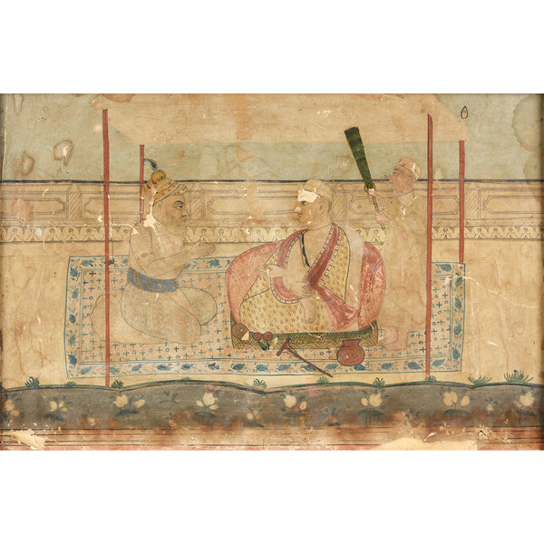 Framed Watercolour Of A Mughal Court Scene - 18thC
