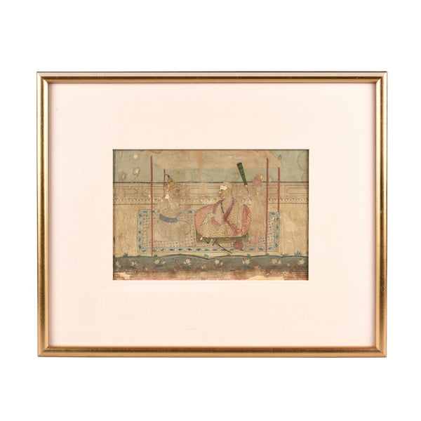 Framed Watercolour Of A Mughal Court Scene - 18thC