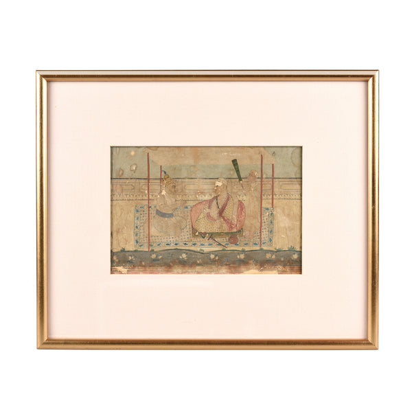 Framed Watercolour Of A Mughal Court Scene - 18thC