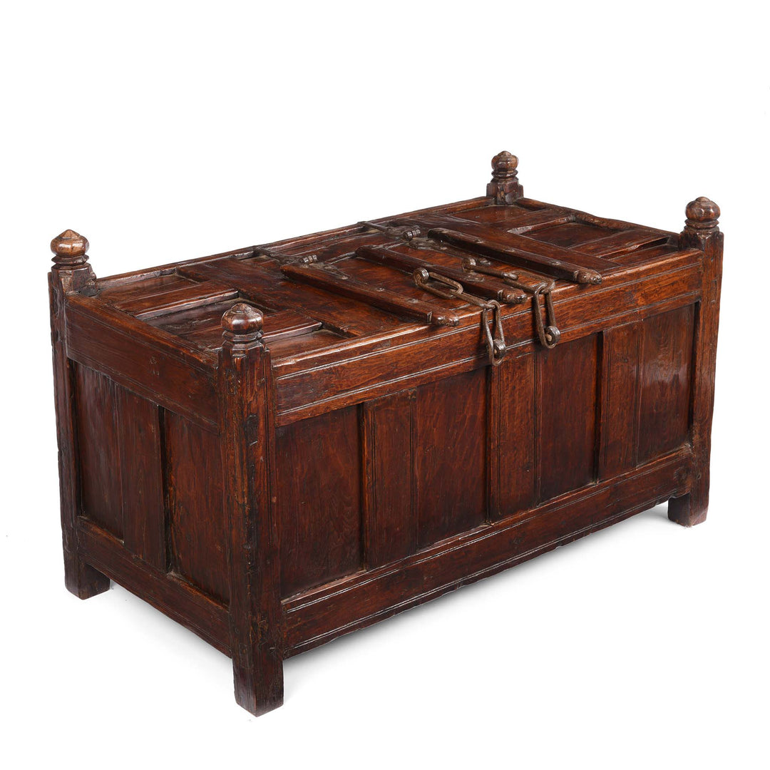 Angled View Of Teak Stick Chest From Banswara Tribal Area - 19thC | Indigo Antiques