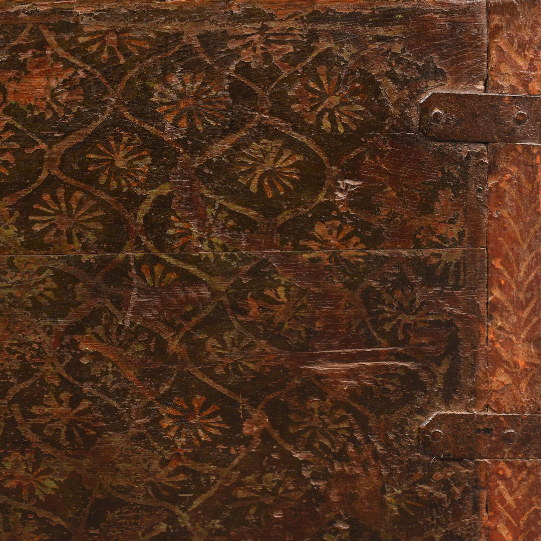 Paintwork Detail From Painted Teak Chest from Nagaur - 18thC | Indigo Antiques