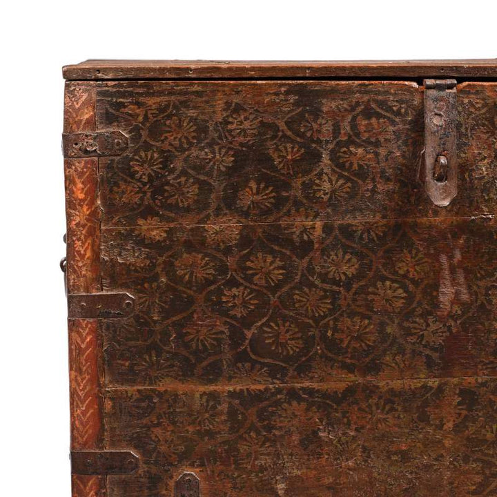 Corner Detail From Painted Teak Chest from Nagaur - 18thC | Indigo Antiques