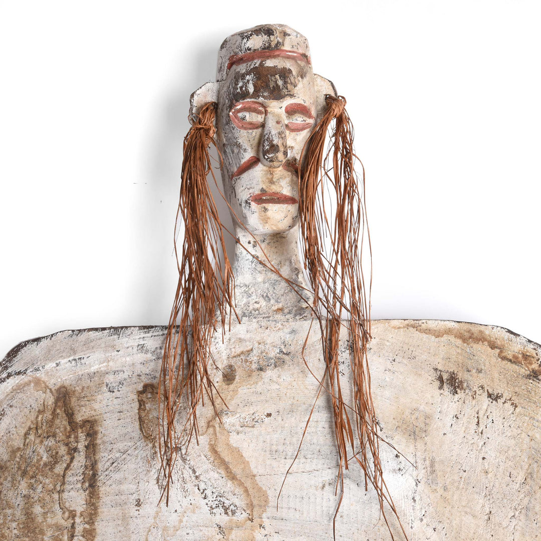 Face Detail From An Asmat Shield With Figures And Scrolls from New Guinea - Ca 85 yrs old | Indigo Antiques