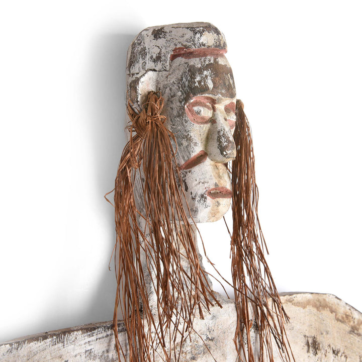 Face Angled Detail From An Asmat Shield With Figures And Scrolls from New Guinea - Ca 85 yrs old | Indigo Antiques