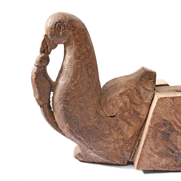 Carved Wooden Peacock Corbel From Banswara - 19thC