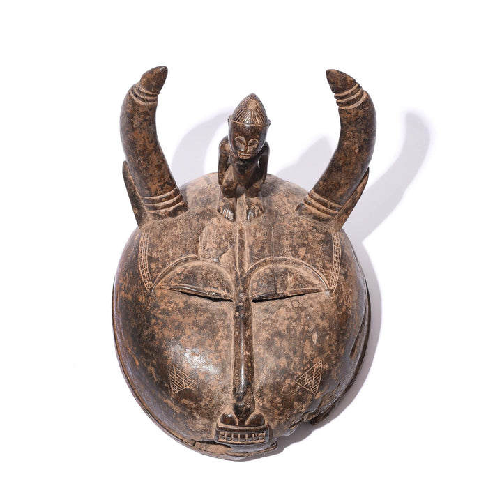 Frontal View Of Carved Senufo Helmet Mask - Ca 100 Yrs Old | Indigo Antiques