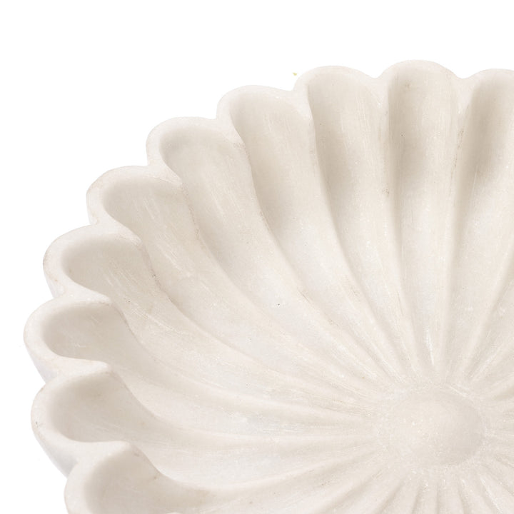 Carving Detail From Handcarved Indian White Marble Fluted Lotus Bowl | Indigo Antiques