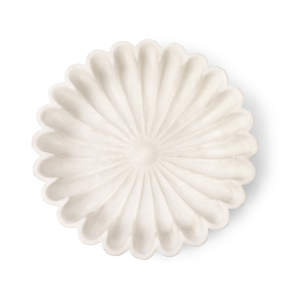Handcarved Indian White Marble Fluted Lotus Bowl | Indigo Antiques