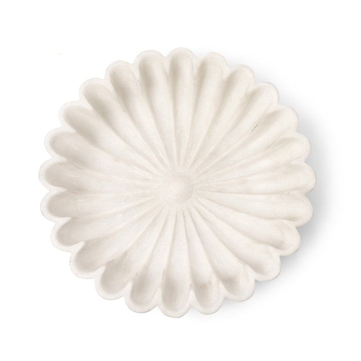 Handcarved Indian White Marble Fluted Lotus Bowl | Indigo Antiques