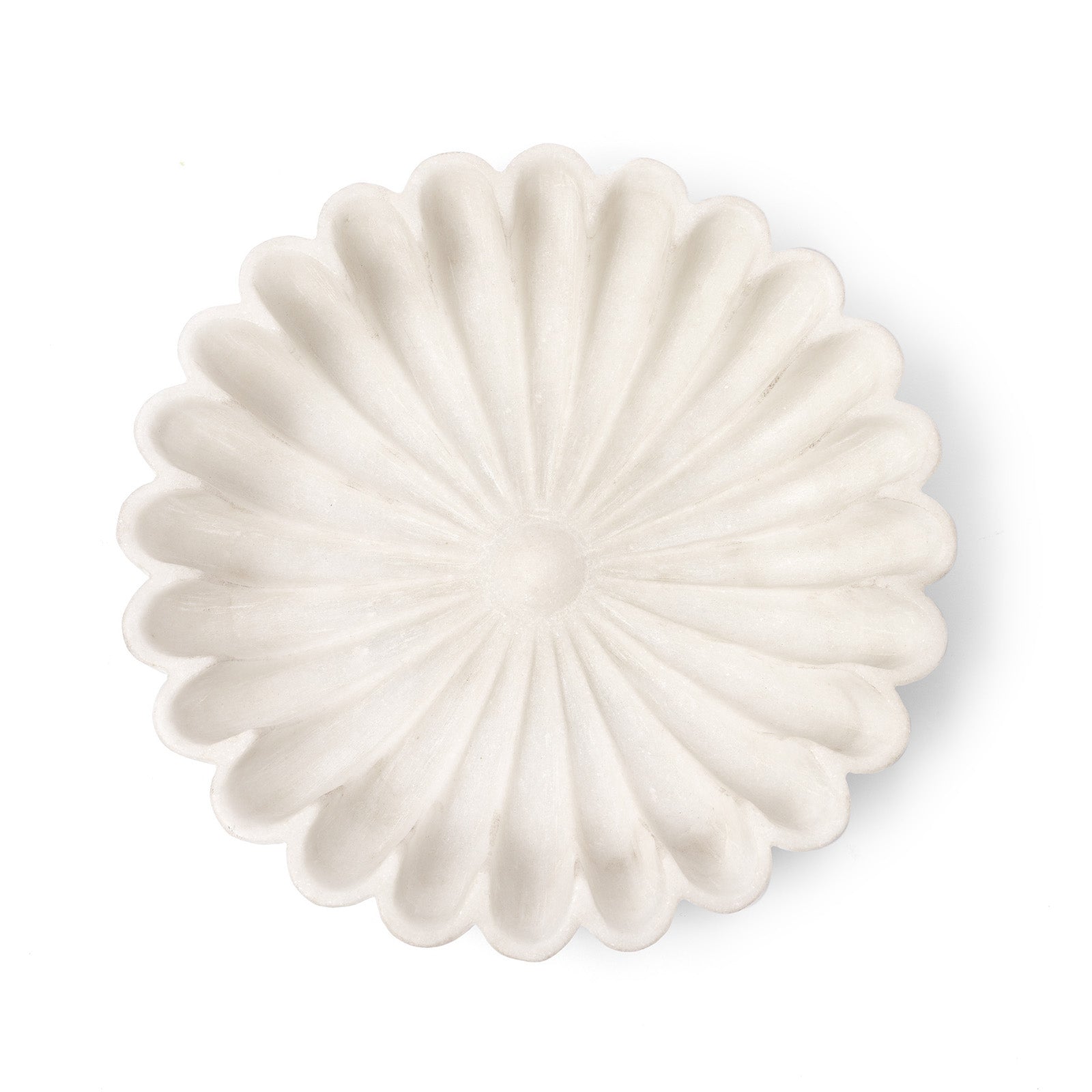 Handcarved Indian White Marble Fluted Lotus Bowl | Indigo Antiques
