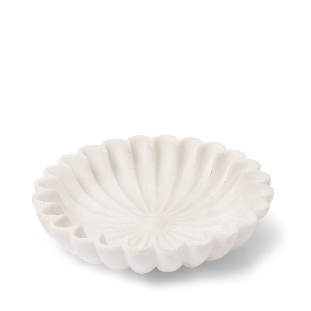 White Marble Scalloped Decorative Bowl