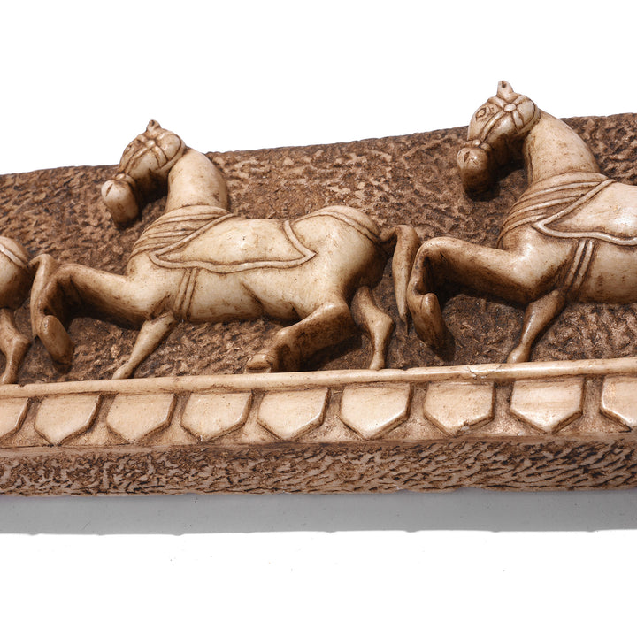 Bottom detail of a Hand Carved Indian White Marble Horse Panel - Mughal Style | Indigo Antiques