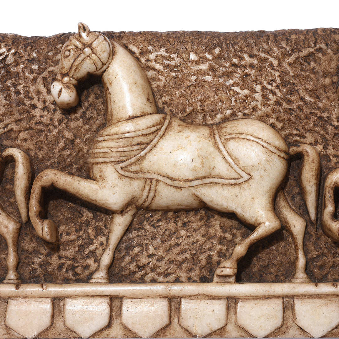 Detail of a Hand Carved Indian White Marble Horse Panel - Mughal Style | Indigo Antiques