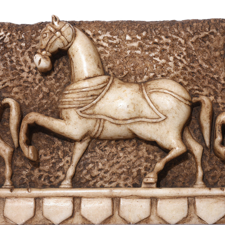 Detail of a Hand Carved Indian White Marble Horse Panel - Mughal Style | Indigo Antiques