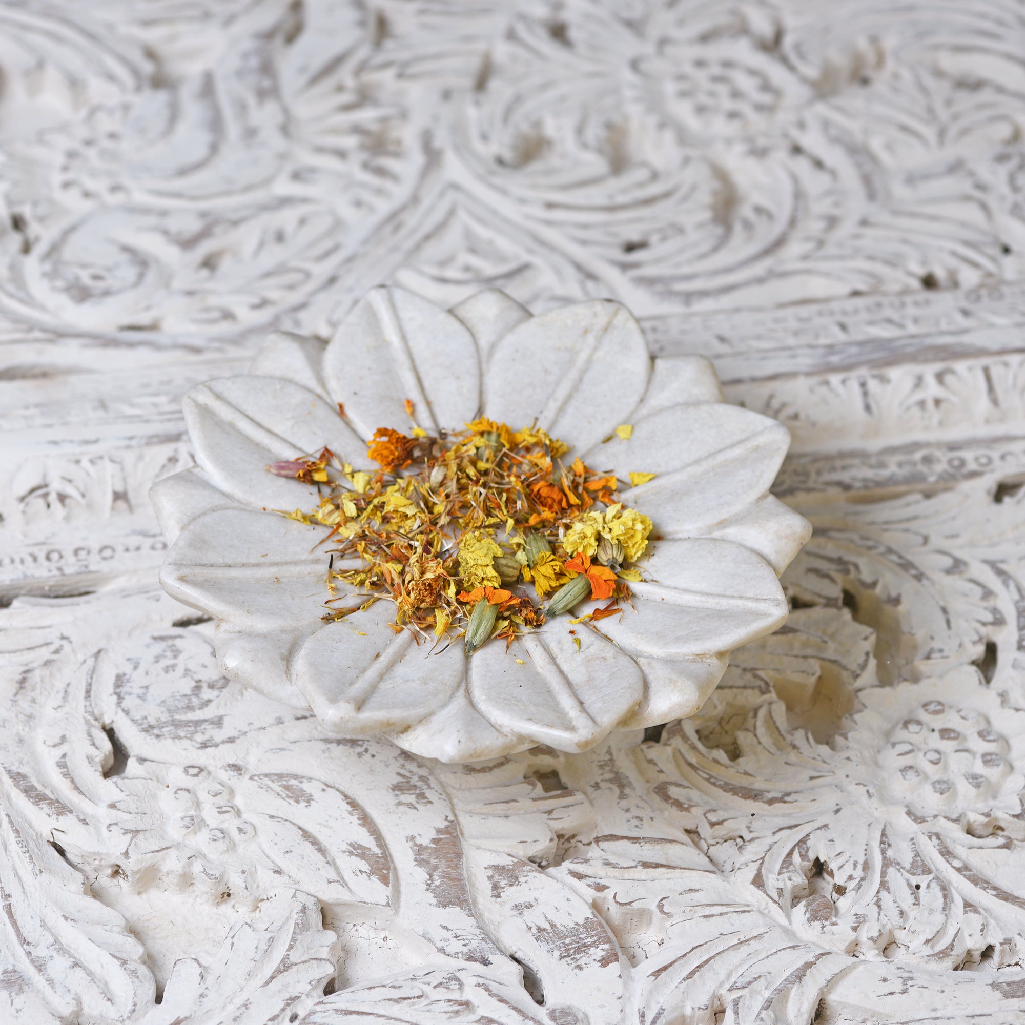 White Marble Lotus Plate From Rajasthan