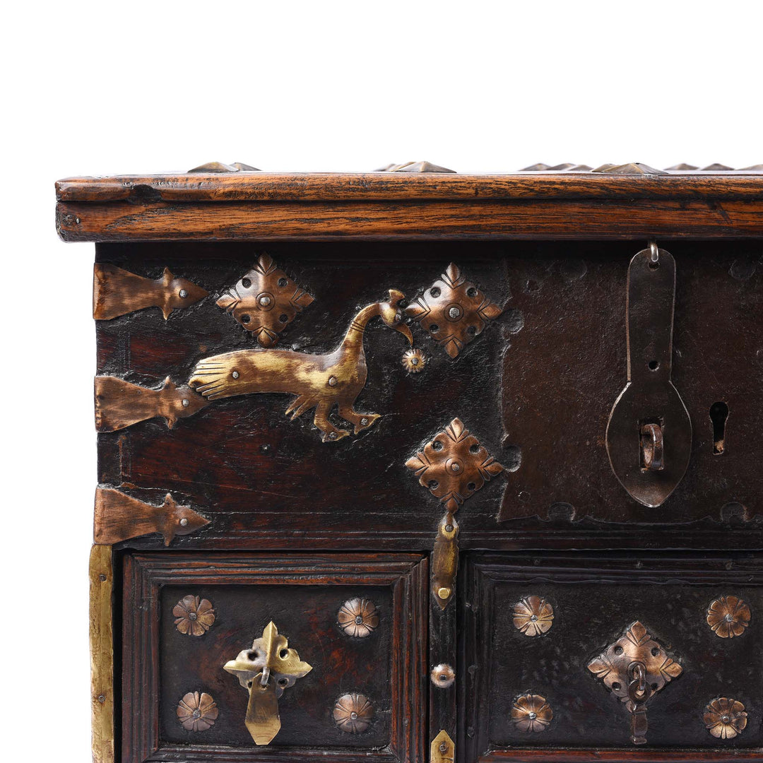 Corner Detail From Rosewood Jewellery Box With Brass Peacocks - 19thC | Indigo Antiques