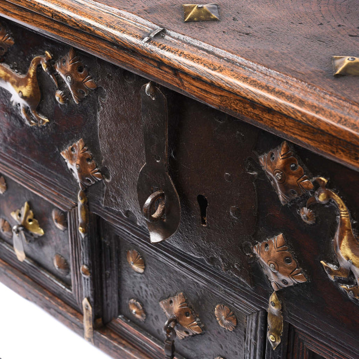 Latch Detail From Rosewood Jewellery Box With Brass Peacocks - 19thC | Indigo Antiques