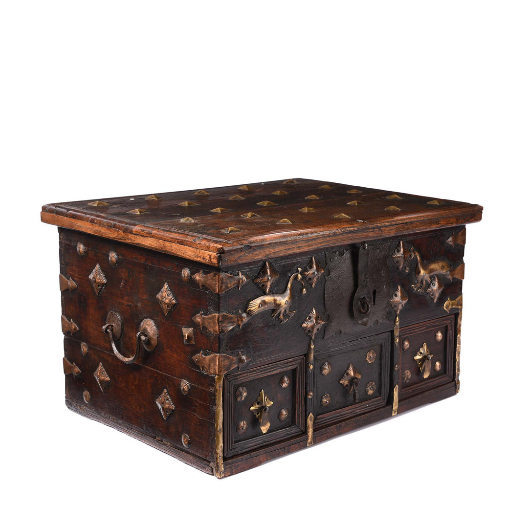 Angled View Of Rosewood Jewellery Box With Brass Peacocks - 19thC | Indigo Antiques