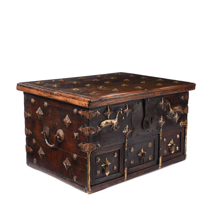 Angled View Of Rosewood Jewellery Box With Brass Peacocks - 19thC | Indigo Antiques