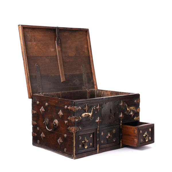 Rosewood Jewellery Box With Brass Peacocks - 19thC