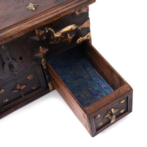 Rosewood Jewellery Box With Brass Peacocks - 19thC