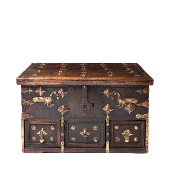 Rosewood Jewellery Box With Brass Peacocks - 19thC