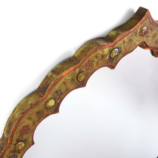 Carved Teak Mihrab Mirror With Traditional Painting