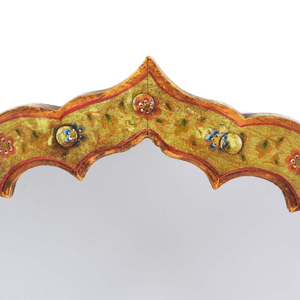 Carved Teak Mihrab Mirror With Traditional Painting
