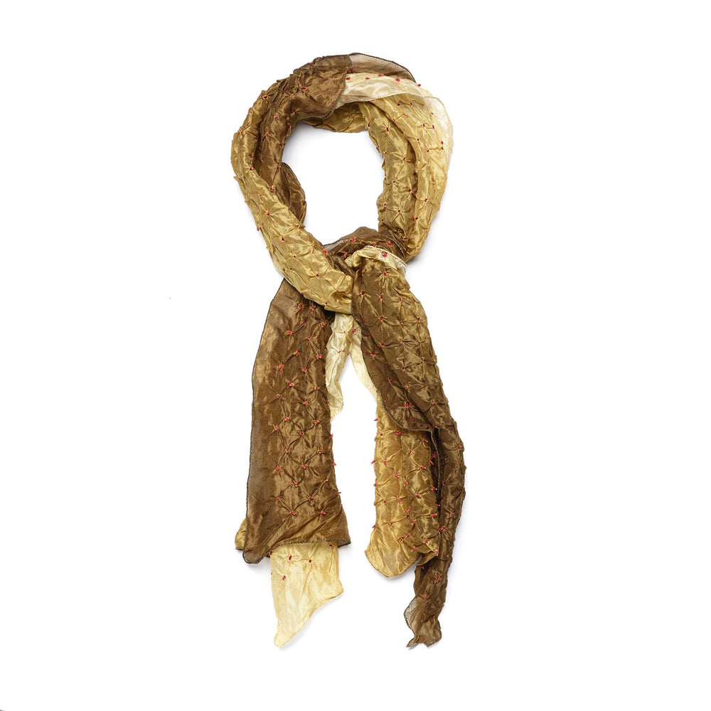 Silk Scarf - Olive Bandhani from Rajasthan | Indigo Antiques