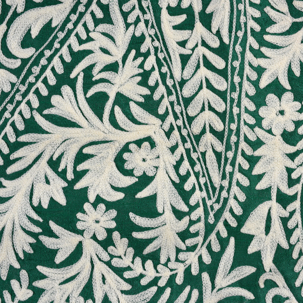 Detail From Embroidered Cushion Cover Green - White Paisley Design | Indigo Antiques
