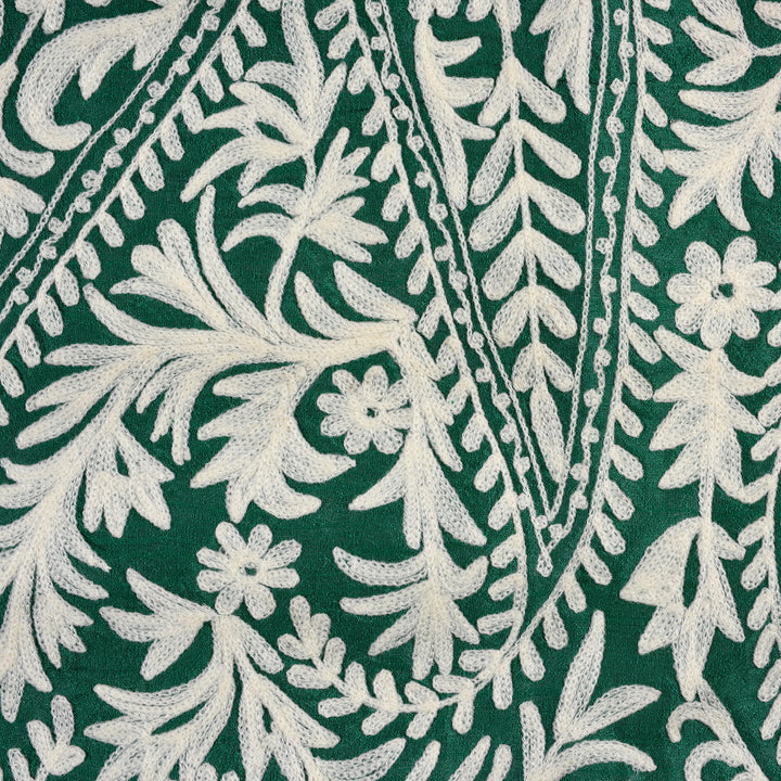 Detail From Embroidered Cushion Cover Green - White Paisley Design | Indigo Antiques