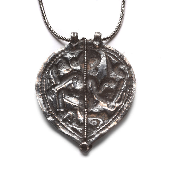 Old Tribal Silver Durga Amulet From Rajasthan - 19thC