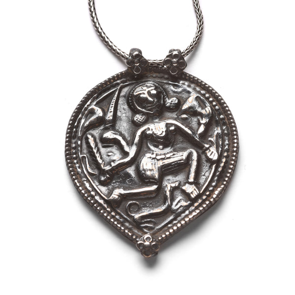Old Tribal Silver Durga Amulet From Rajasthan - 19thC