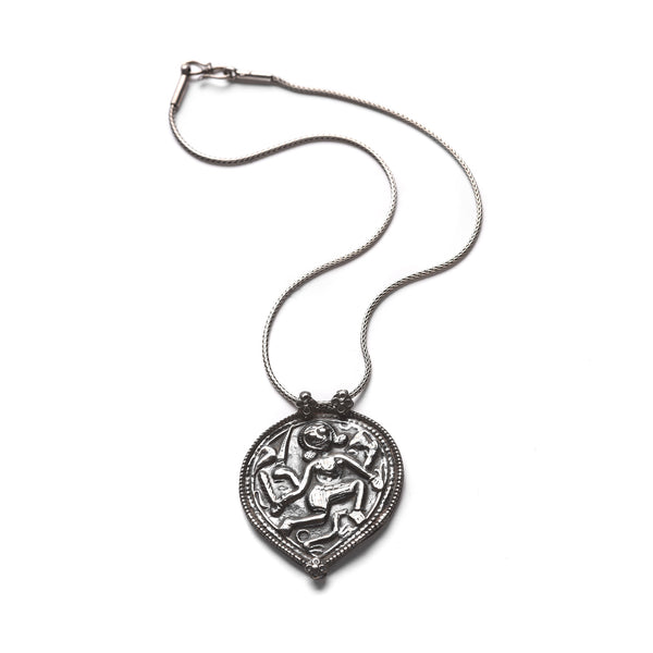 Old Tribal Silver Durga Amulet From Rajasthan - 19thC