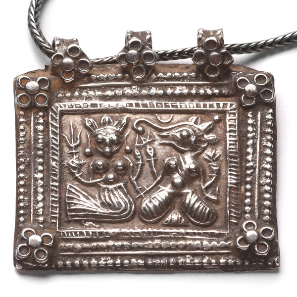 Tribal Indian Silver Ganesh & Parvati Amulet - 19thC