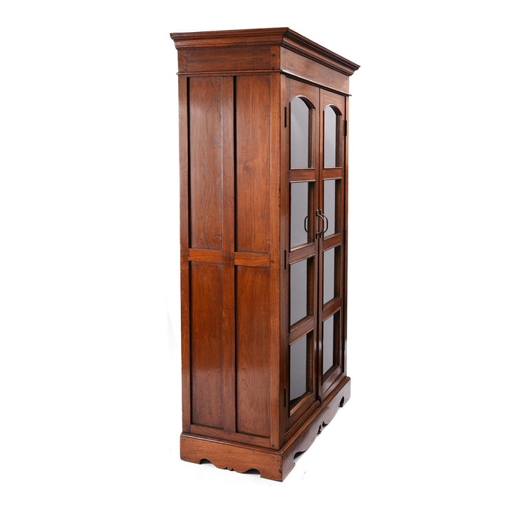 Angled View Of Anglo Indian Glazed Book Cabinet - Ca 1930 | Indigo Antiques