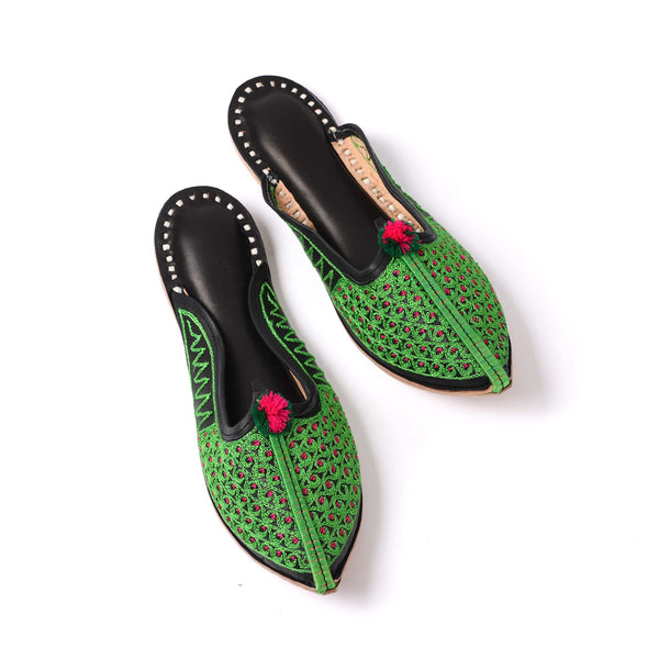 Green Embroidered Jutti Slippers
