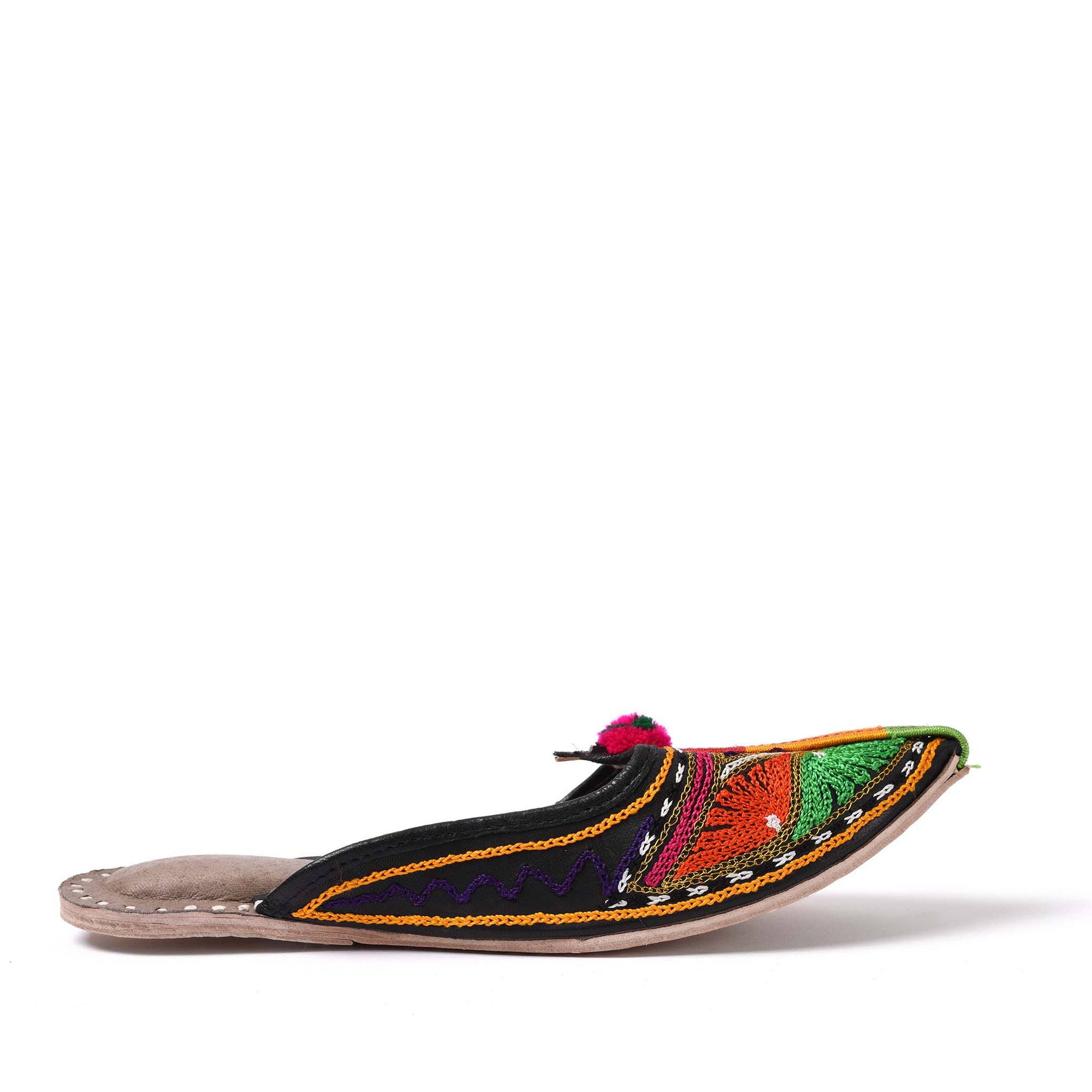 Handmade Indian Jutti Slippers. Colourful Embroidered Leather | Indigo Antiques