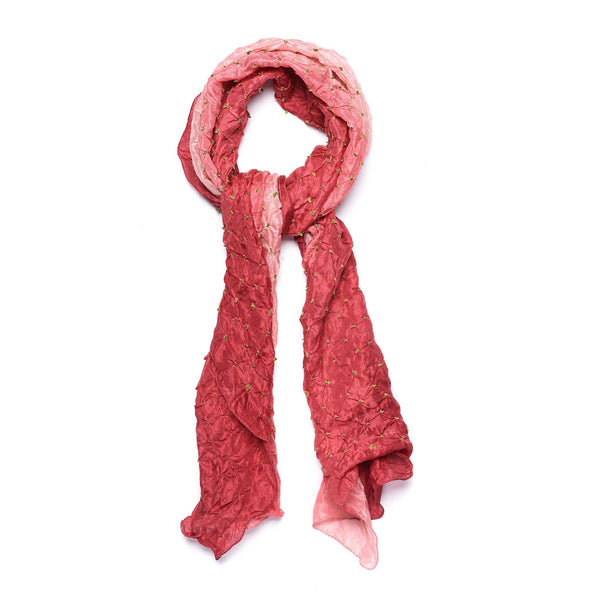 Rose Red Bandhani Silk Scarf from Rajasthan