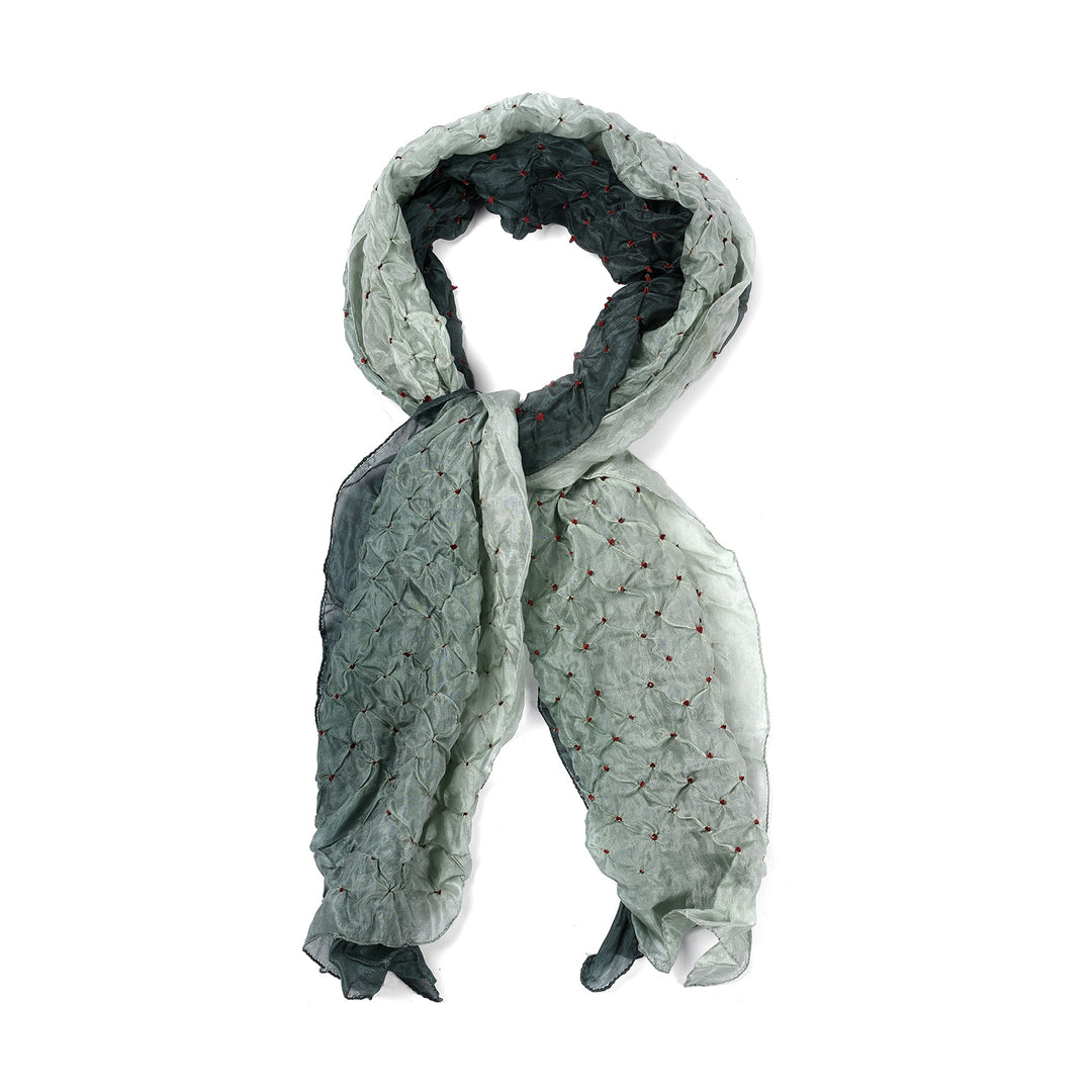 Silk Scarf - Bandhani - Sea Green with Red Dot | Indigo Antiques