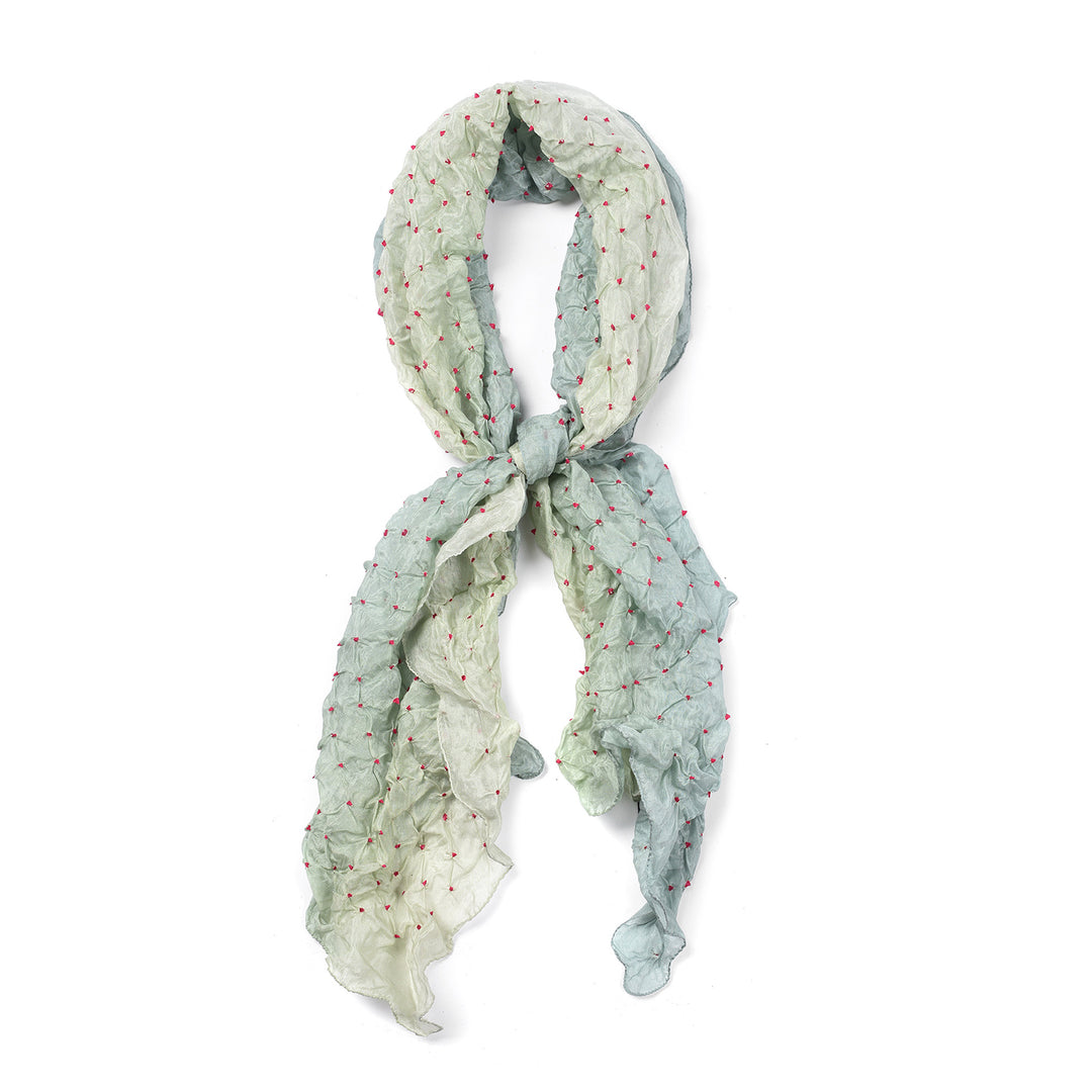 Silk Scarf - Bandhani - Celadon Green with Berry Dot | Indigo Antiques