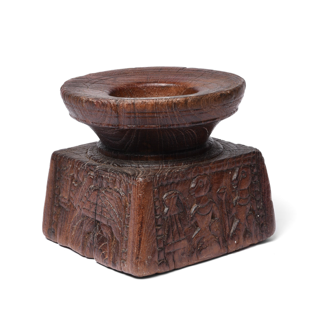 Angled View Of Candle stand Made From Old Indian Teak Seed Drill - 19thC | Indigo Antiques