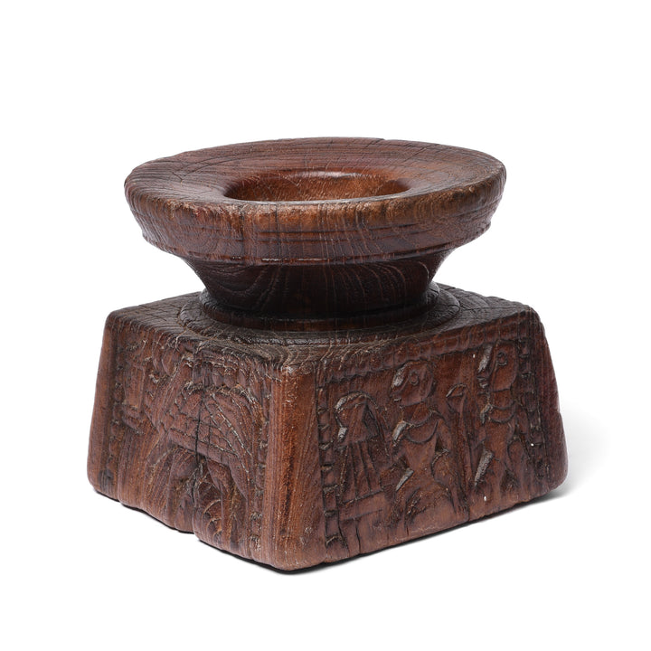 Angled View Of Candle stand Made From Old Indian Teak Seed Drill - 19thC | Indigo Antiques