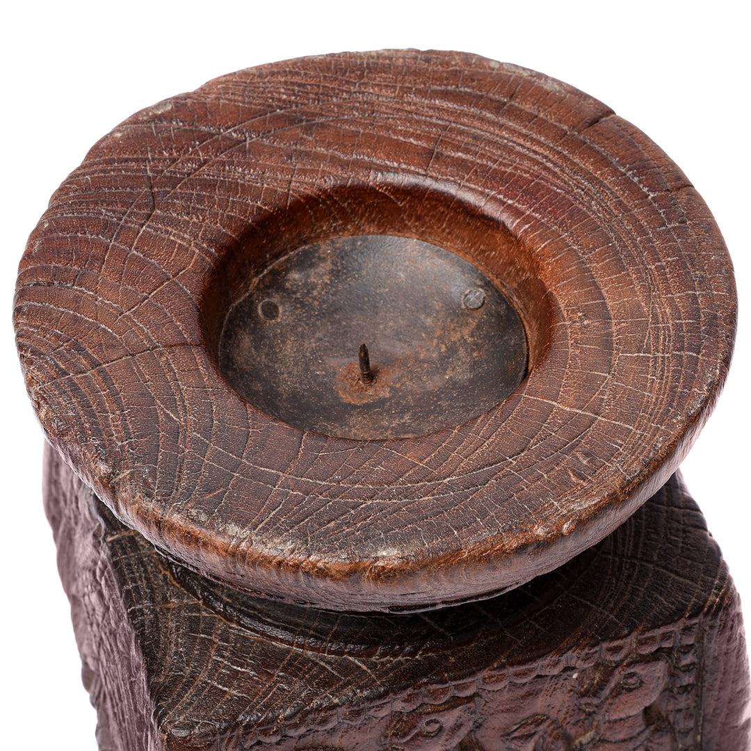 Top View Of Candle stand Made From Old Indian Teak Seed Drill - 19thC | Indigo Antiques