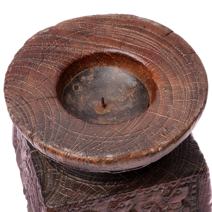 Top View Of Candle stand Made From Old Indian Teak Seed Drill - 19thC | Indigo Antiques