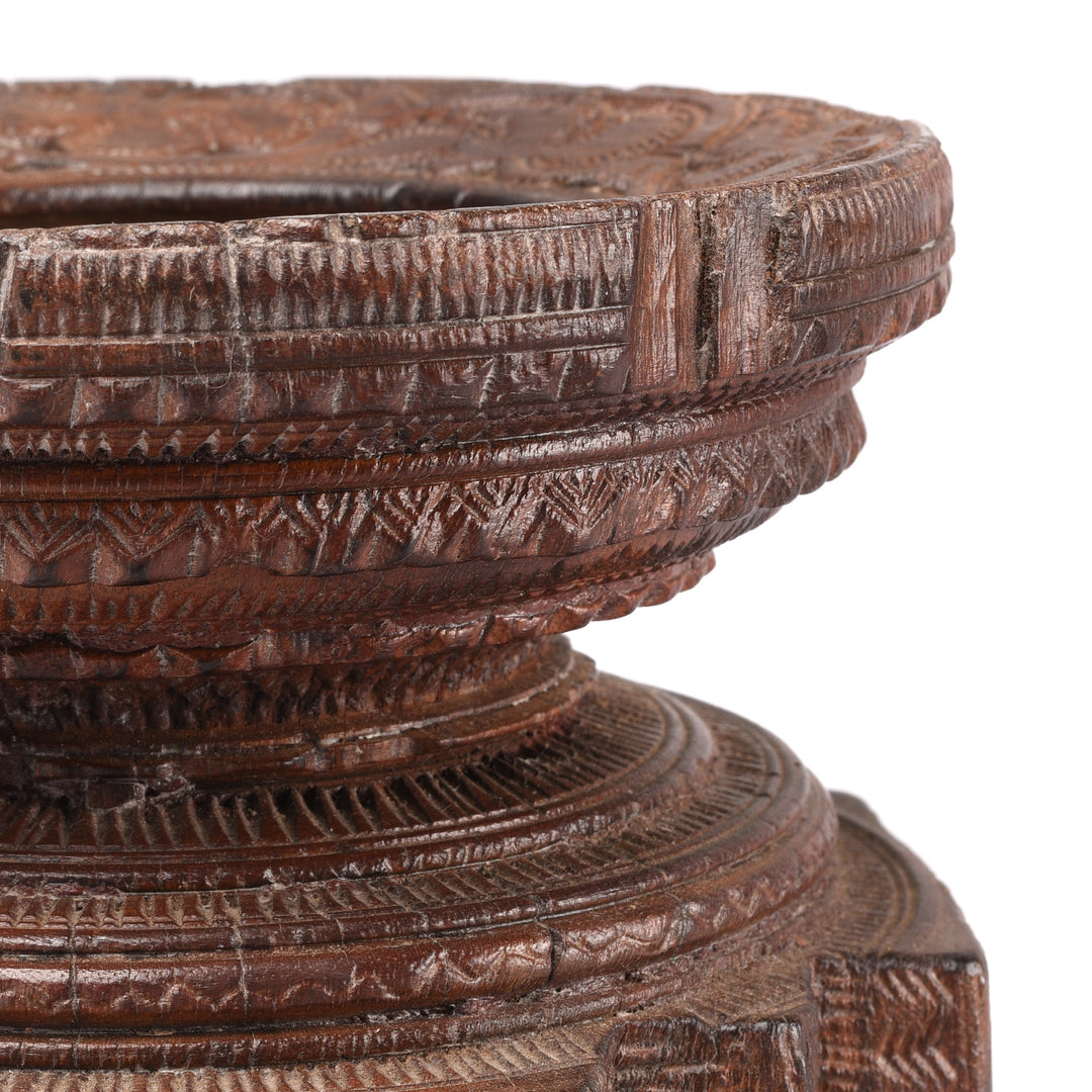 Carving Detail From Antique Indian Candlestand - Seed Drill - 19th Century | Indigo Antiques