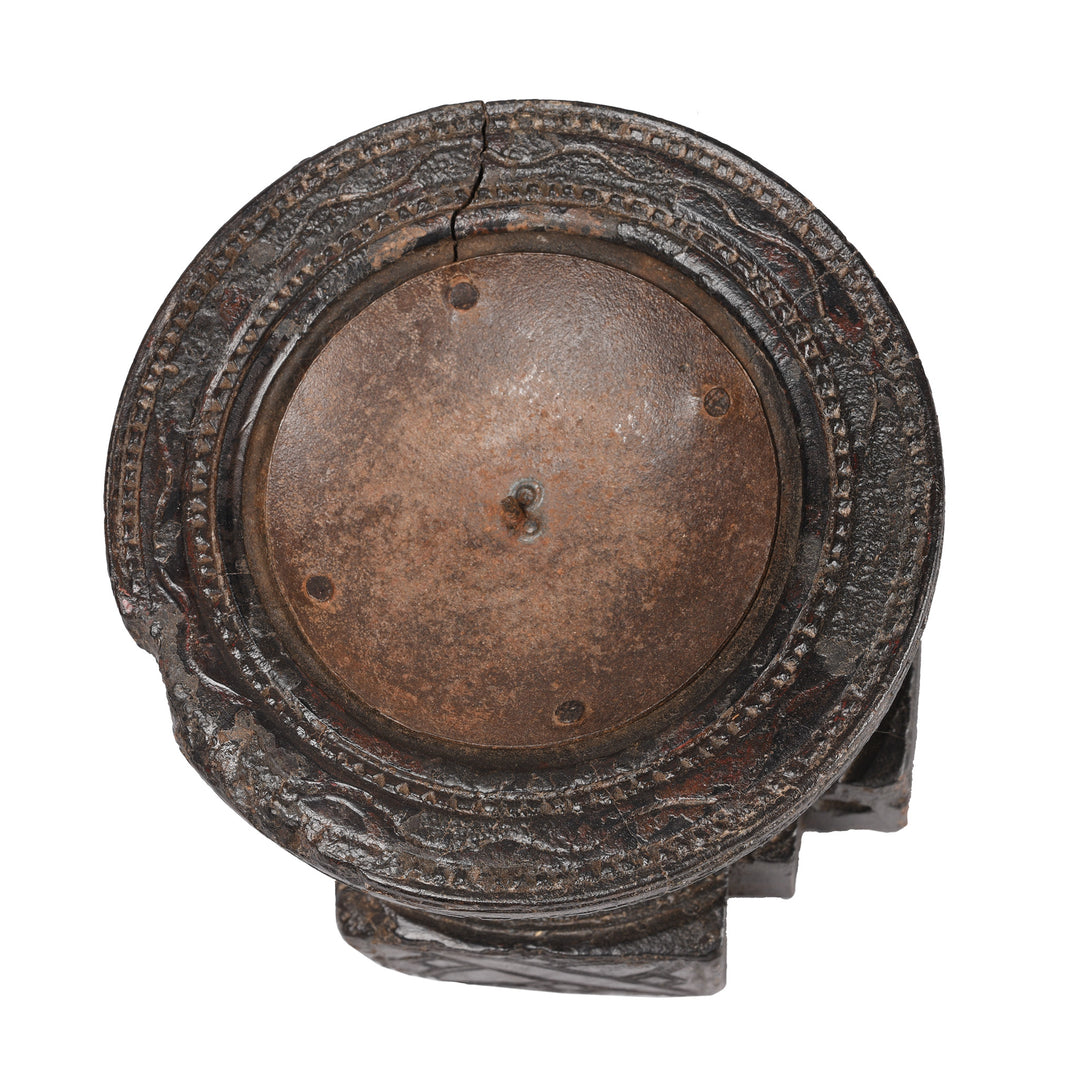 Top Down View Of Antique Carved Rosewood Candlestand Seed Drill - 19th Century
