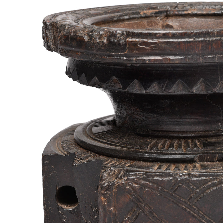 Detail From Antique Carved Rosewood Candlestand Seed Drill - 19th Century